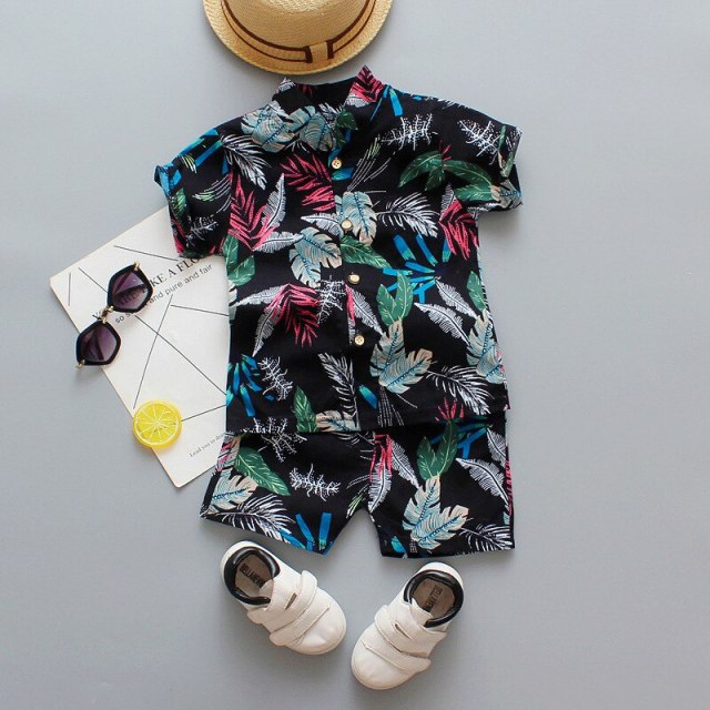 Kids Clothing Summer Boy Short Sleeve Printed Shirt Shorts 2pcs Suit