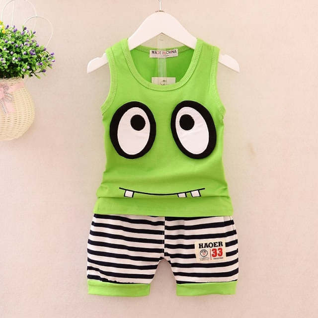 Baby Boys Summer Clothes 0-4Y Cartoon Eyes Print Sleeveless 2 Piece