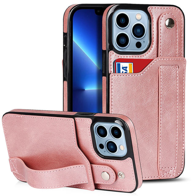 PU Leather Wristband Cover for iPhone 13 With Card Holder Shockproof Durable Fashion iPhone Protective Case