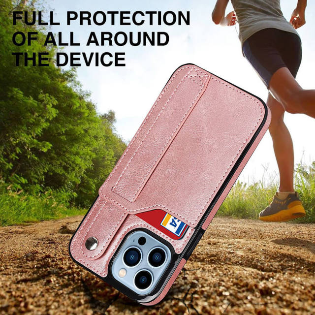 PU Leather Wristband Cover for iPhone 13 With Card Holder Shockproof Durable Fashion iPhone Protective Case