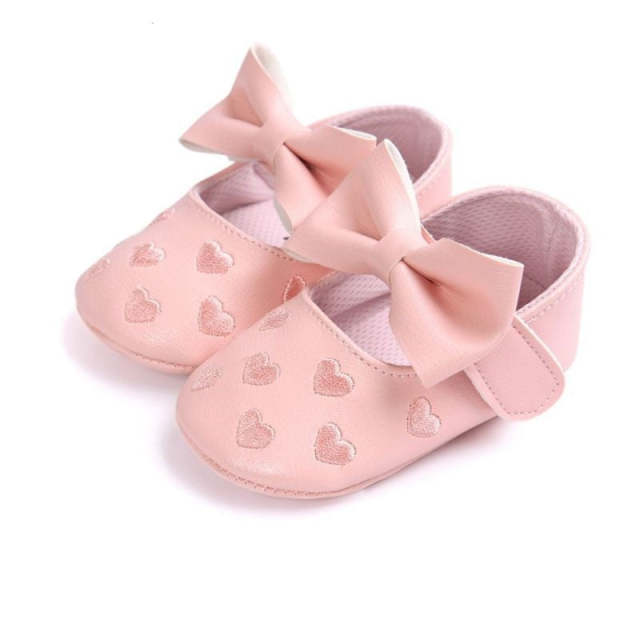 Baby Girls Moccs Shoes PU Leather Bow Soft Soled Non-slip Crib Shoes