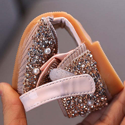 Children Shoes Rhinestone Leather Bow Princess Girls Party Dance Shoes