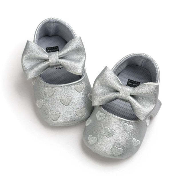 Baby Girls Moccs Shoes PU Leather Bow Soft Soled Non-slip Crib Shoes