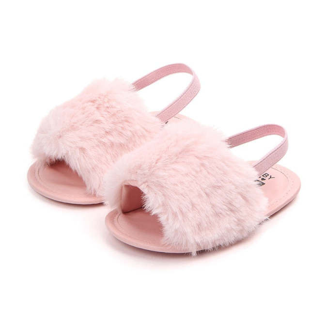 Summer Baby Girl Slipper Faux Fur Sandals Simple Elastic Sandals for Princess Baby