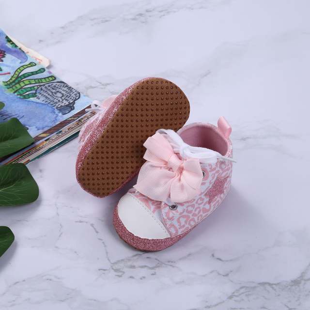 0-12M Newborn Baby Girl Shoes Printed Bowknot Soft-Sole First Walker Shoes
