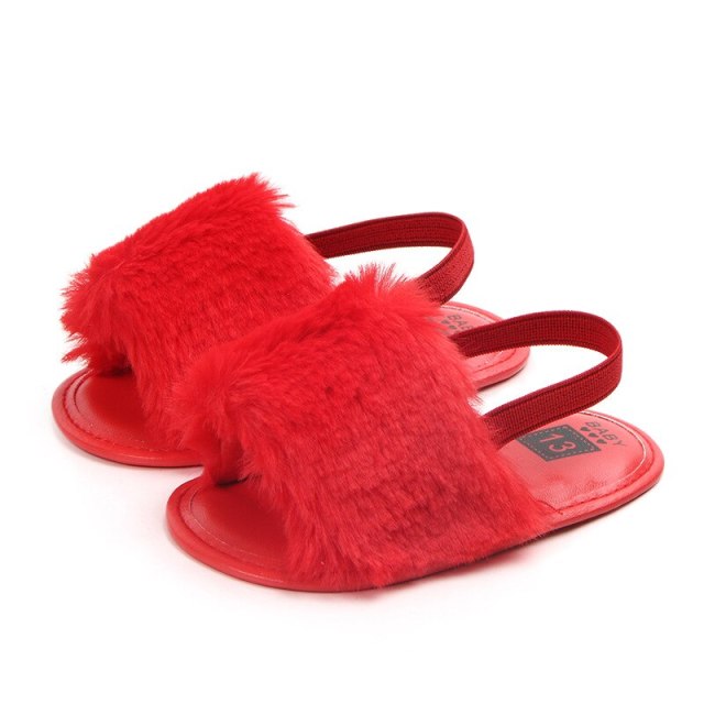 Summer Baby Girl Slipper Faux Fur Sandals Simple Elastic Sandals for Princess Baby