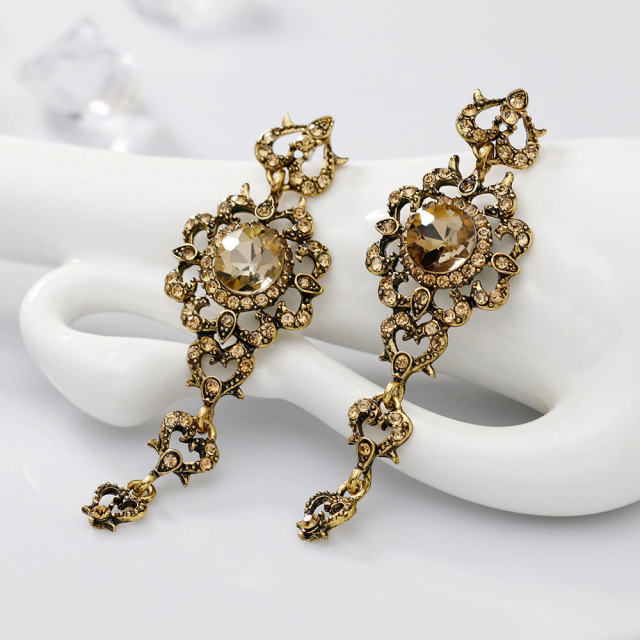 Vintage Earrings Gold Plated Cubic Zirconia Dangle Drop Earrings for Women Party Prom Holiday