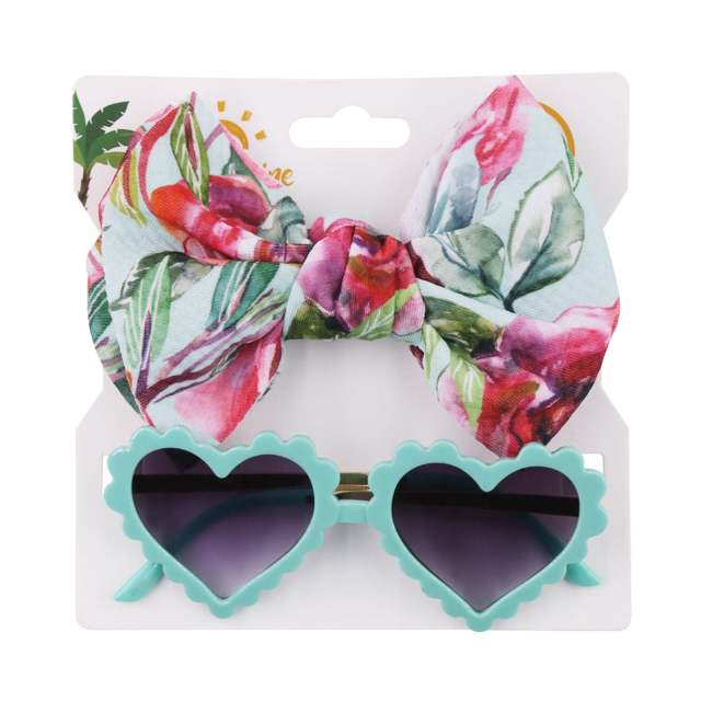2pcs Lovely Kids Girls Bowknot Headband and Heart-Shaped Sunglasses Set