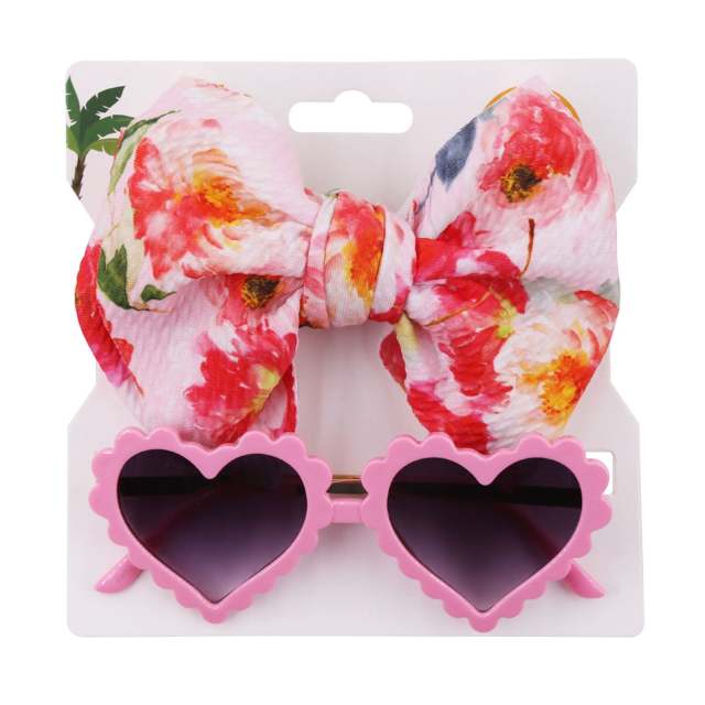 2pcs Lovely Kids Girls Bowknot Headband and Heart-Shaped Sunglasses Set