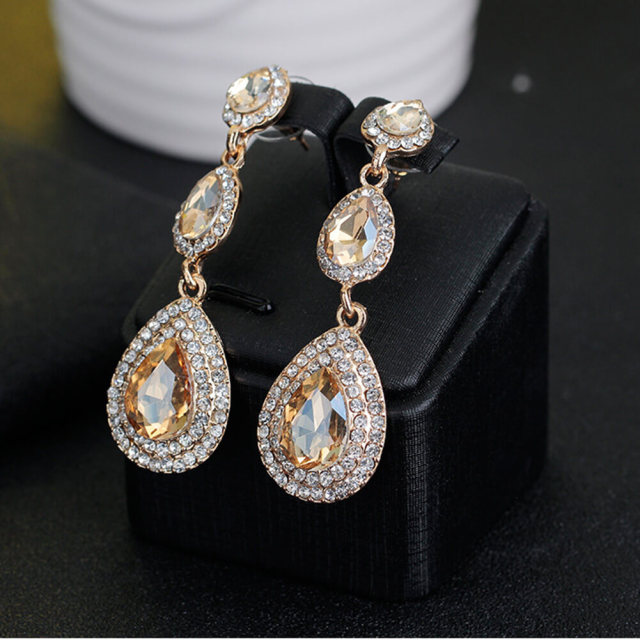 Womens Crystal Teardrop Pear Shape Earrings 2.4 Inch Bridal Wedding Diamond Earrings Long Dangle Earrings