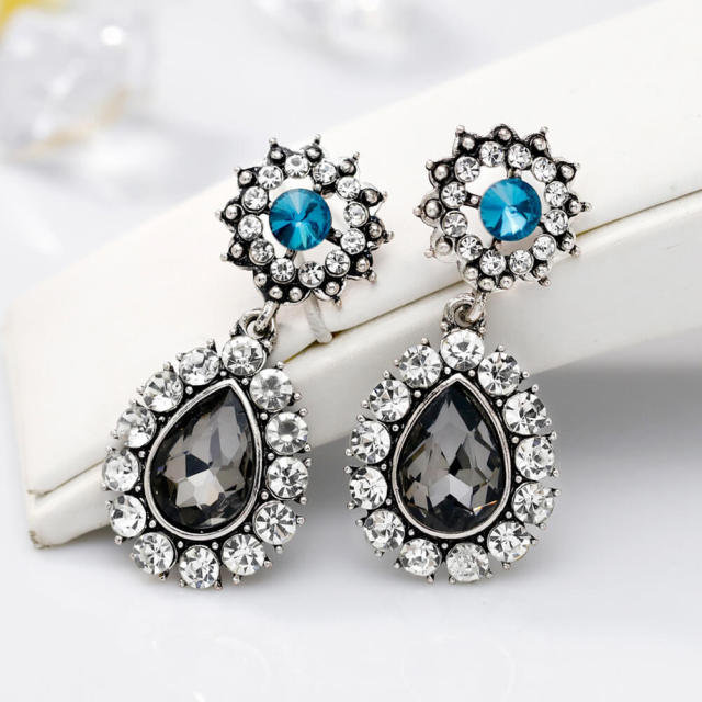Antique Style Earrings - Rhinestone Dangle Earrings Vintage Design Women Long Luxury Oval Drop Earrings