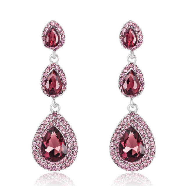 Womens Crystal Teardrop Pear Shape Earrings 2.4 Inch Bridal Wedding Diamond Earrings Long Dangle Earrings