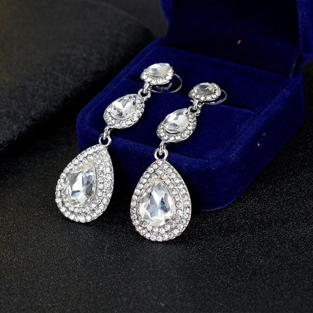 Womens Crystal Teardrop Pear Shape Earrings 2.4 Inch Bridal Wedding Diamond Earrings Long Dangle Earrings