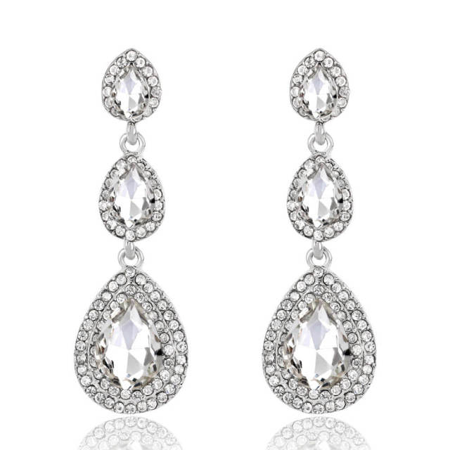 Womens Crystal Teardrop Pear Shape Earrings 2.4 Inch Bridal Wedding Diamond Earrings Long Dangle Earrings