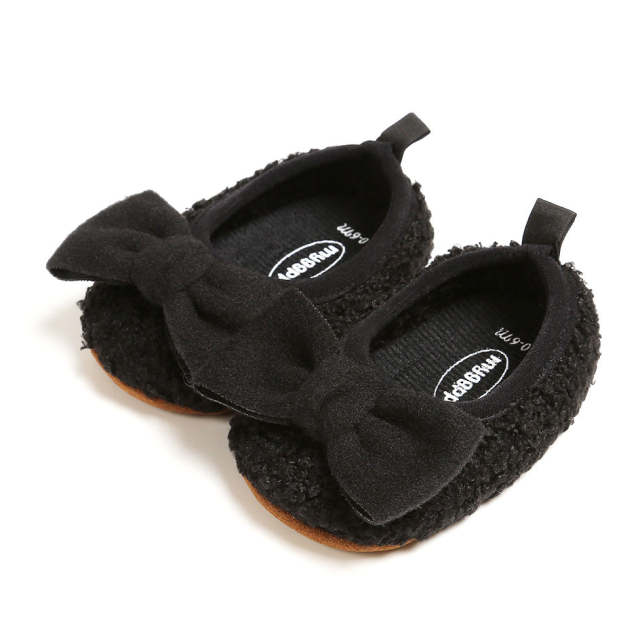 Baby Shoes Infant Girl Plush Bowknot Anti-Slip Casual Walking Shoes