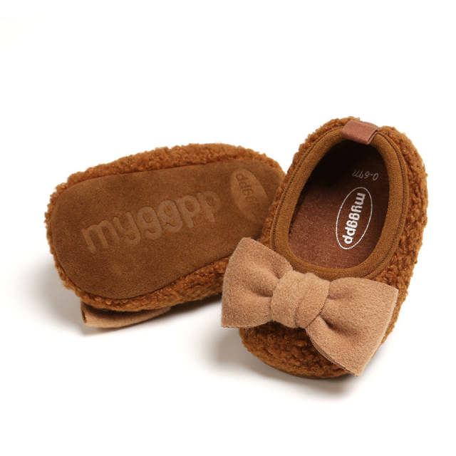 Baby Shoes Infant Girl Plush Bowknot Anti-Slip Casual Walking Shoes