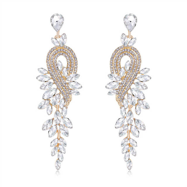Womens Wedding Bridal Crystal Teardrop Multi Marquise Cluster Bling Dangle Earrings