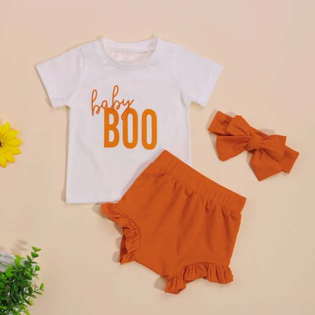 Toddler Baby Girl 3Pcs Outfits Short Sleeve Tops Ruffle Shorts Headband