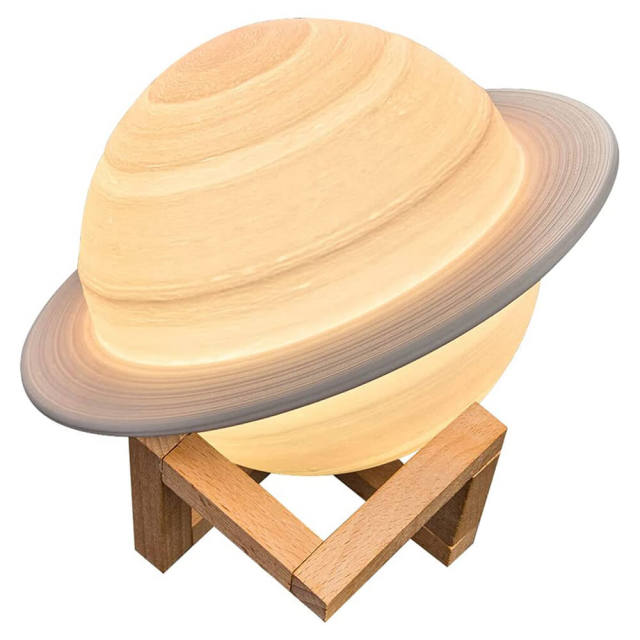 Saturn Lamp for Kids- LED 3D Printing Planet Light with Wood Stand 3 Colors Touch Control USB Rechargeable Gift for Baby Girls Boys Birthday Home Light Decoration