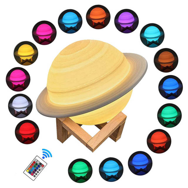 Saturn Planets Lamp for Kids 3D LED Night Light for Kids 16 Colors Lamps Remote Control Kids Table Lamp USB Rechargeable