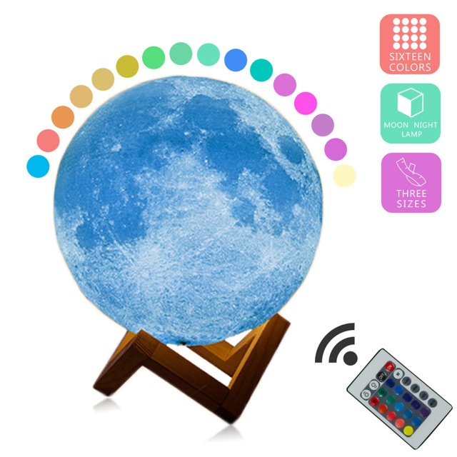Moon Lamp 16 Colors 3D Printed Moon Light Remote &amp; Touch Control USB Rechargeable Creative Gift for Kids and Girls