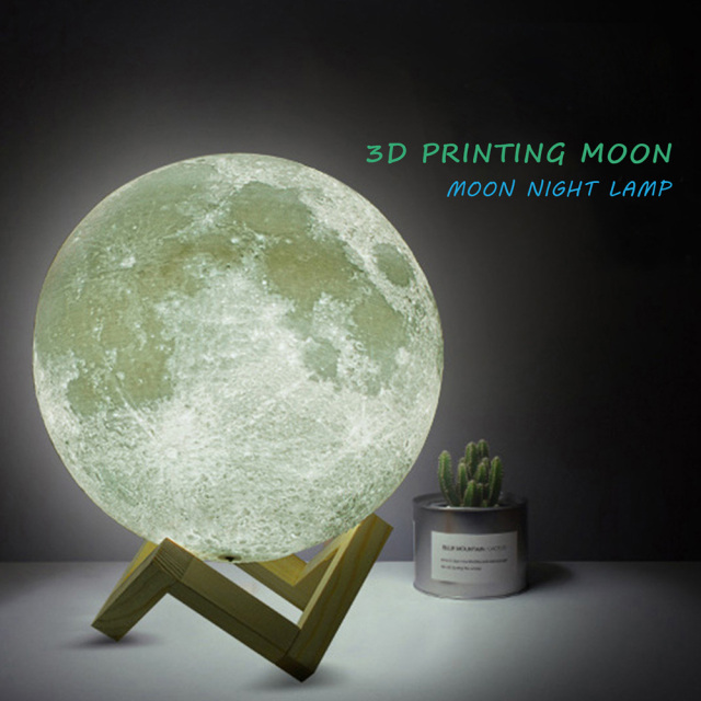 Moon Lamp 3D Printed Lighting Night Light Bedside Lamp 3 Color Moon Light with Stand Touch Control and USB Rechargeable Moon Night Light for Kids Girls Girlfriend Wife Birthday Gifts