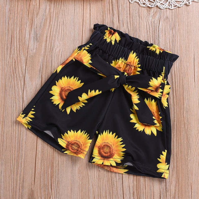 Toddler Baby Girl Clothing Set Sleeveless Crop Tops Sunflower Print Shorts