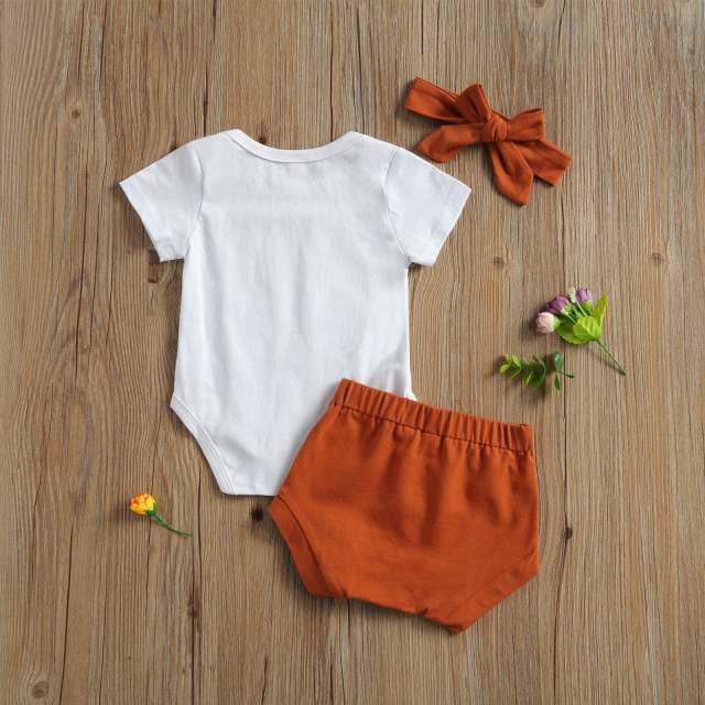 Newborn Baby Girl Clothes 0-18M Infant Girl Summer Sun Moon Romper Shorts Bowknot Headband Set