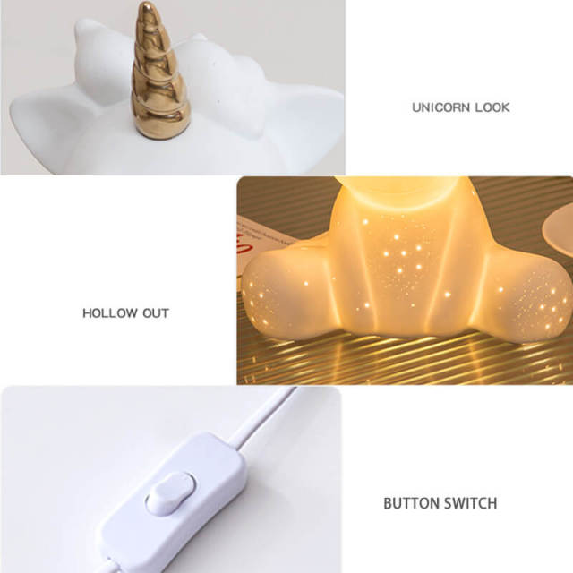 Ceramic Unicorn Table Lamp,Creative 3-Color Dimming Night Light for Crib Bedroom Beside Home Decor