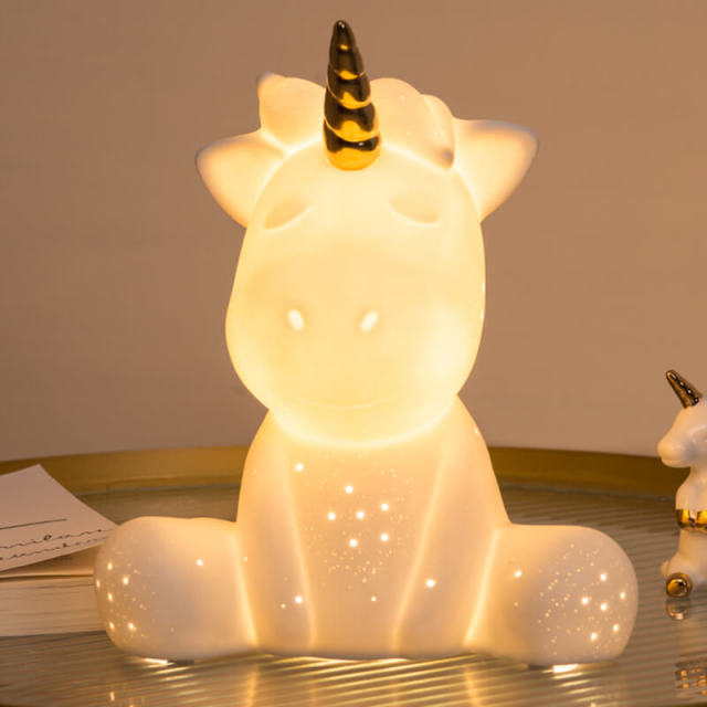 Ceramic Unicorn Table Lamp,Creative 3-Color Dimming Night Light for Crib Bedroom Beside Home Decor