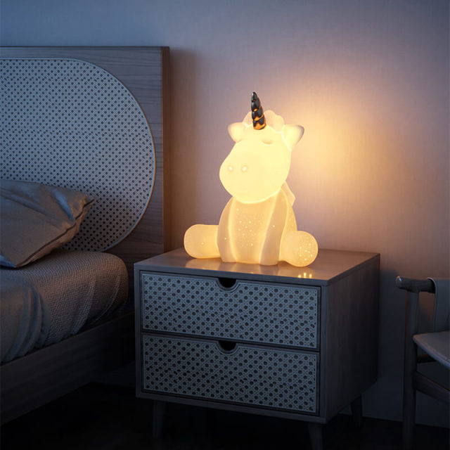 Ceramic Unicorn Table Lamp,Creative 3-Color Dimming Night Light for Crib Bedroom Beside Home Decor