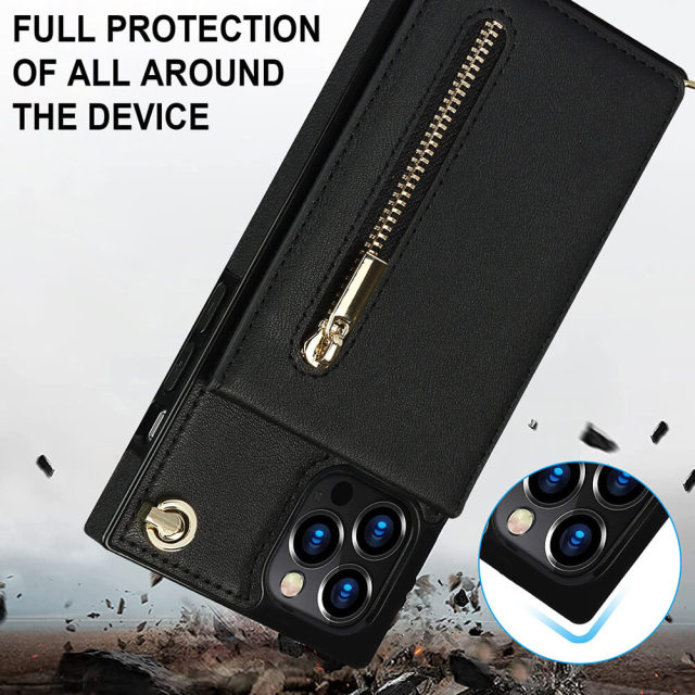 Wallet Case for iPhone 13 Pro Max- Crossbody PU Leather Phone Case with Card Holder Kickstand Magnetic Closure Flip Folio Zipper Purse