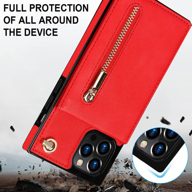 Wallet Case for iPhone 13 Pro Max- Crossbody PU Leather Phone Case with Card Holder Kickstand Magnetic Closure Flip Folio Zipper Purse