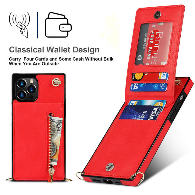 Wallet Case for iPhone 13 Pro Max- Crossbody PU Leather Phone Case with Card Holder Kickstand Magnetic Closure Flip Folio Zipper Purse