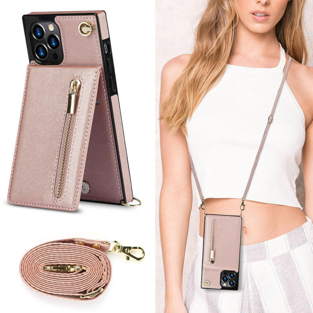 Wallet Case for iPhone 13 Pro Max- Crossbody PU Leather Phone Case with Card Holder Kickstand Magnetic Closure Flip Folio Zipper Purse