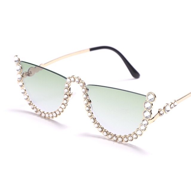 Diamond Cat Eye Sunglasses For Women Fashion Semi-Rimless Sunglasses Eyewear