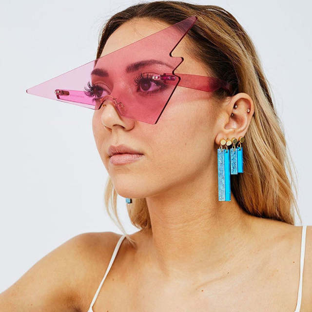 Creative Rimless Triangle Sunglasses For Women Men Shades Oversized One Piece Eyewear Glasses UV400