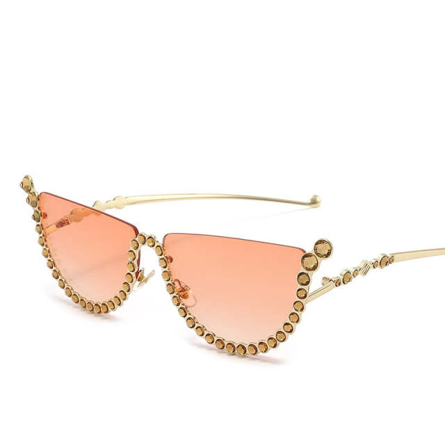 Diamond Cat Eye Sunglasses For Women Fashion Semi-Rimless Sunglasses Eyewear