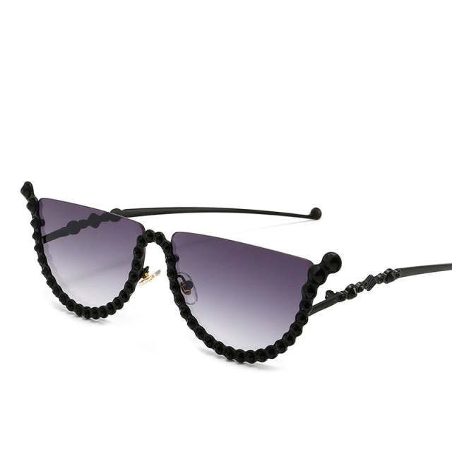 Diamond Cat Eye Sunglasses For Women Fashion Semi-Rimless Sunglasses Eyewear