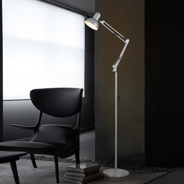 Modern Metal Floor Lamp,Flexible Swing Arm Reading Floor Lamp with Metal Shade,Adjustable Industrial Standing Lamp for Living Room,Bedroom,Office,Study Room