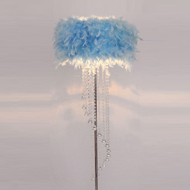 Modern Crystal Floor Lamp with Feather Shade,Chrome Finish and Plentiful Crystals for Living Room/ Bedroom/ Bedside