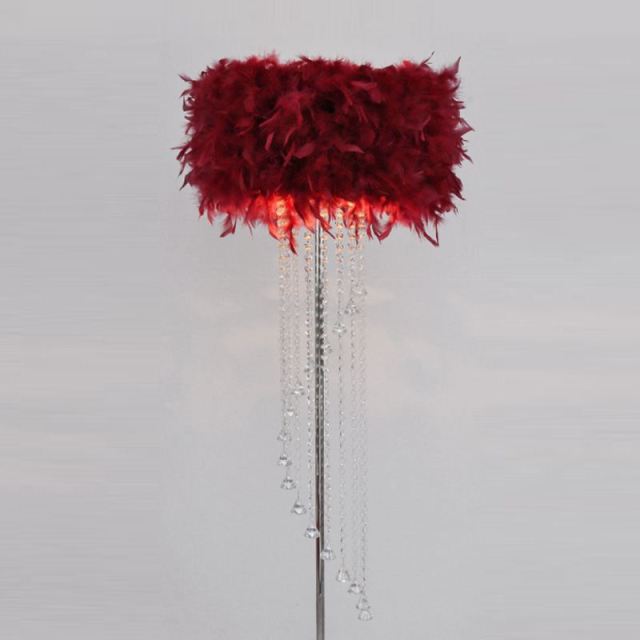 Modern Crystal Floor Lamp with Feather Shade,Chrome Finish and Plentiful Crystals for Living Room/ Bedroom/ Bedside