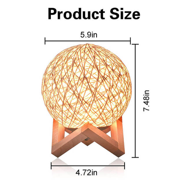 Night Light for Kids Rattan Ball Moon Light 5.9 inch LED Globe Rattan Ball Lamp with Solid Wood Base USB Dimmable LED Projector Night Lamps