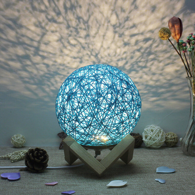 Night Light for Kids Rattan Ball Moon Light 5.9 inch LED Globe Rattan Ball Lamp with Solid Wood Base USB Dimmable LED Projector Night Lamps