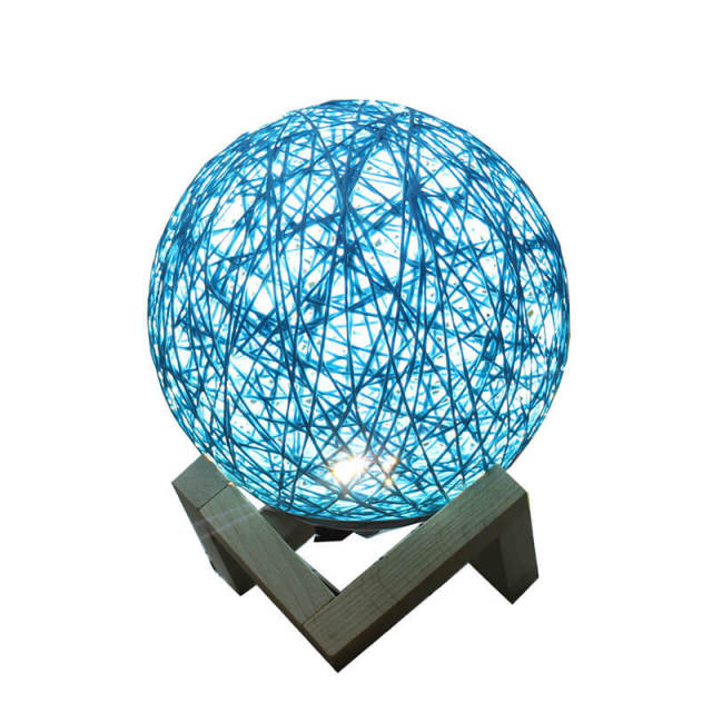 Night Light for Kids Rattan Ball Moon Light 5.9 inch LED Globe Rattan Ball Lamp with Solid Wood Base USB Dimmable LED Projector Night Lamps