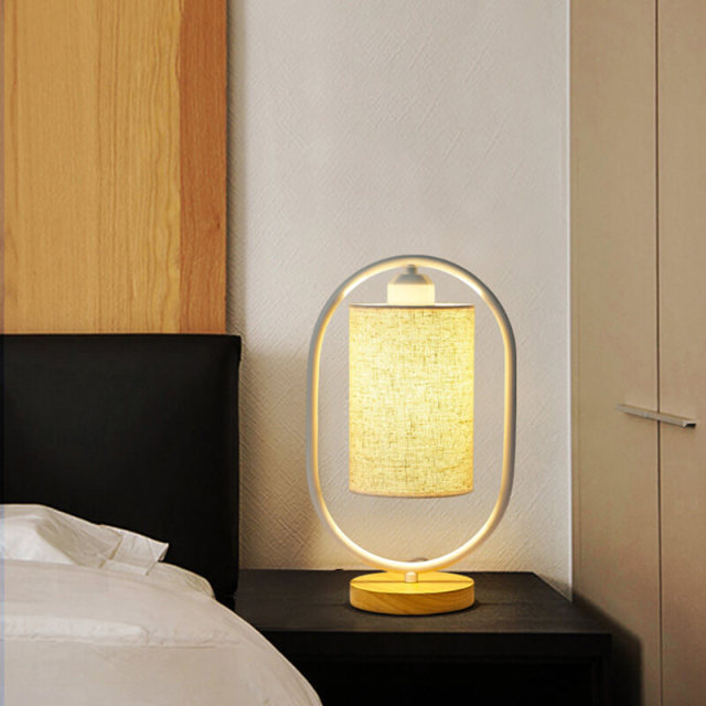 Bedside Lamp,Simple Table Lamps Modern Nightstand Lamps with Fabric Shade and Wood Base for Bedroom Living Room Office Dorm