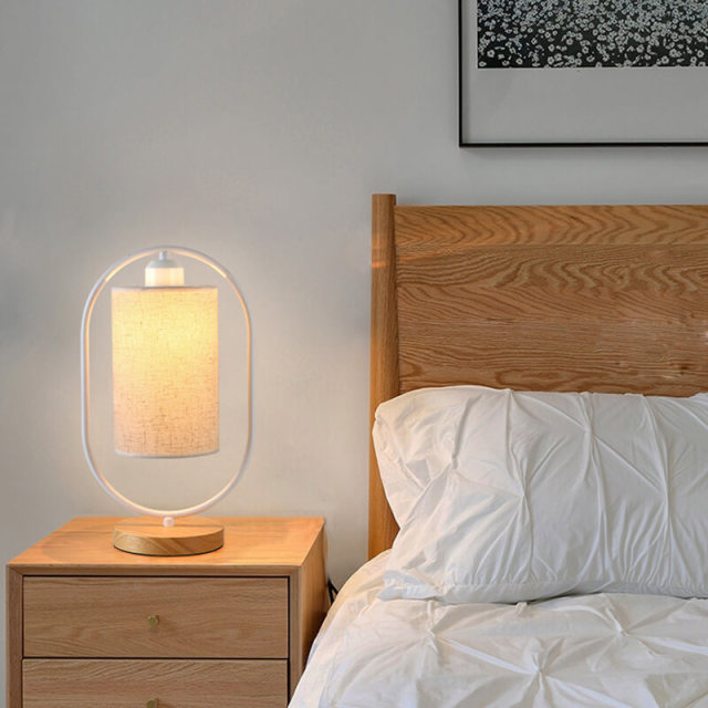 Bedside Lamp - Simple Table Lamps Modern Nightstand Lamps with Fabric Shade and Wood Base for Bedroom Living Room Office Dorm