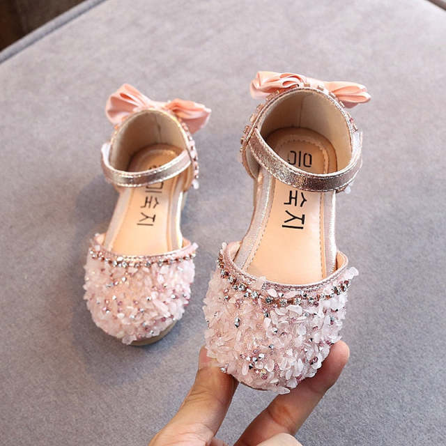 Girls Summer Shoes Crystal Bow Princess Rhinestone Sandals Pu Leather