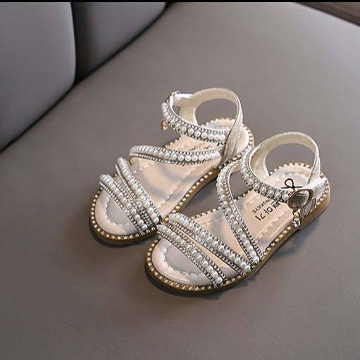 Girls Summer Sandals Pearl Beads Princess Shoes Kids Wedding Shoes