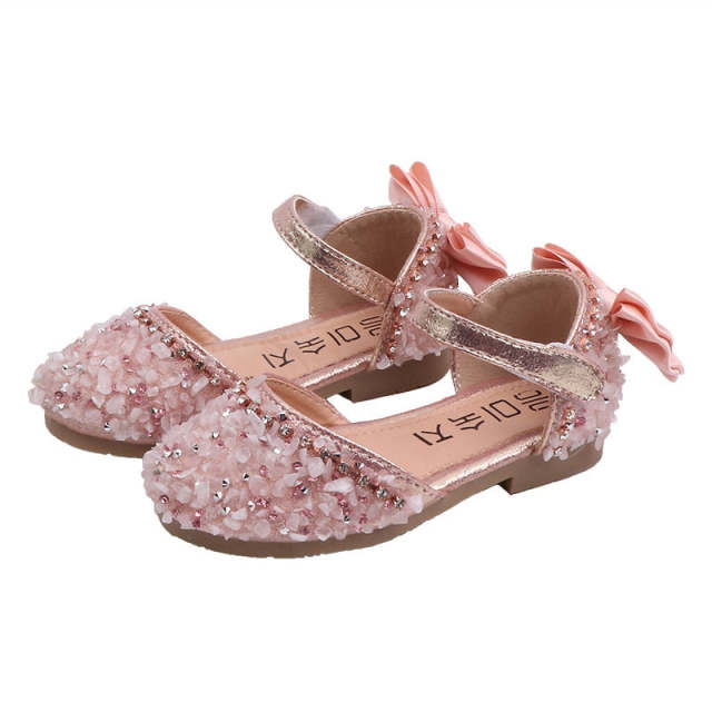 Girls Summer Shoes Crystal Bow Princess Rhinestone Sandals Pu Leather